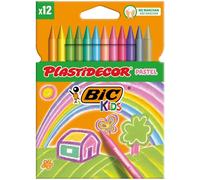 Confezione da 12 pastelli a cera Bic Kids Plastidecor Pastel - Extra resistenti - Facili da temperare - Non macchiano - Colori pastello assortiti