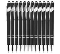 Confezione da 12 penne a sfera nere per touch screen, penne a sfera a inchiostro nero per scrivere, penne retrattili con punta stilo, set di penne in metallo per donne, penne da scrittura da 1,0 mm
