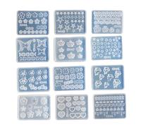 Confezione da 12 piccoli stampi multiuso in silicone per nail art con foglie a forma di pianta per la creazione di gioielli per nail art