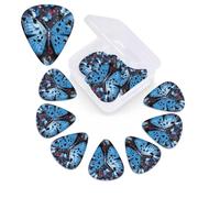 Confezione da 12 plettri blu per chitarra ad acqua, con scatola portaoggetti, 3 plettri in celluloide di diverso spessore, con foto astratte, per chitarra acustica, elettrica, ukulele, basso