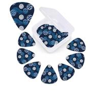 Confezione da 12 plettri blu per chitarra da pallavolo, con scatola portaoggetti, 3 plettri in celluloide di diverso spessore, con foto astratte, per chitarra acustica, elettrica, ukulele, basso