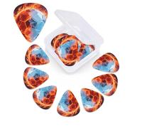 Confezione da 12 plettri da calcio Fire and Ice con scatola organizer, 0,46 0,71 0,96 mm, include spessore sottile, medio pesante, plettri astratti per chitarra elettrica, ukulele, basso