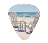 Confezione da 12 plettri per chitarra, 3 diversi spessori, scena da spiaggia, con sedie, plettri per chitarra elettrica, basso, ukulele, con custodia in plastica trasparente (inclusi 0,46 mm, 0,71 mm,