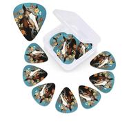 Confezione da 12 plettri per chitarra a forma di cavallo con fiori e farfalle, con scatola portaoggetti, 3 diversi spessori in celluloide, plettro per chitarra elettrica acustica, ukulele, basso