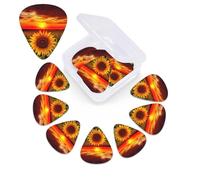 Confezione da 12 plettri per chitarra a forma di girasole con scatola organizer, 3 plettri in celluloide di diverso spessore, arte astratta, per chitarra acustica, elettrica, ukulele, basso