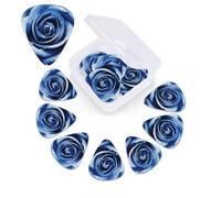 Confezione da 12 plettri per chitarra acustica con scatola portaoggetti, plettro per basso da 0,46 mm, 0,71 mm, 0,96 mm, bellissimi plettri in celluloide con illustrazione di rose blu, accessori per