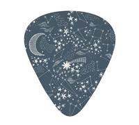 Confezione da 12 plettri per chitarra, celestial stars and moon, 3 diversi spessori, per basso, ukulele, chitarra elettrica e acustica