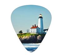 Confezione da 12 plettri per chitarra, comodi da tenere in mano, con bordi lisci, tre spessori da abbinare all'immagine Old Lighthouse