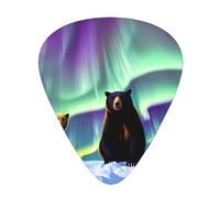 Confezione da 12 plettri per chitarra, comodi da tenere in mano, con bordi lisci, tre spessori da abbinare all'immagine Bears Northern Lights