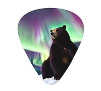 Confezione da 12 plettri per chitarra, comodi da tenere in mano, con bordi lisci, tre spessori da abbinare all'aurora boreale con immagine dell'orso