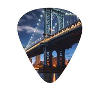 Confezione da 12 plettri per chitarra, comodi da tenere in mano, con bordi lisci, tre spessori da abbinare a New York Manhattan Bridge Night Picture