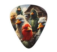 Confezione da 12 plettri per chitarra, comodi da tenere in mano, con bordi lisci, tre spessori da abbinare alle stampe del team Rooster Combo