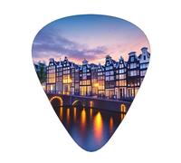 Confezione da 12 plettri per chitarra, comodi da tenere in mano, con bordi lisci, tre spessori da abbinare all'immagine Amsterdam Night View