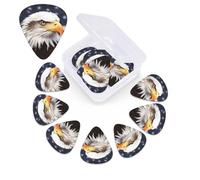 Confezione da 12 plettri per chitarra con aquila calva con scatola portaoggetti, 3 plettri in celluloide di diverso spessore, con foto astratte, per chitarra acustica, elettrica, ukulele, basso