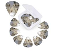 Confezione da 12 plettri per chitarra con due lupi che camminano nella neve, con scatola portaoggetti, 3 plettri in celluloide di diverso spessore, con foto astratte, per chitarra elettrica acustica