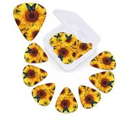 Confezione da 12 plettri per chitarra con girasole e farfalle, con scatola portaoggetti, 3 plettri in celluloide di diverso spessore, con foto astratte, per chitarra elettrica acustica, ukulele, basso