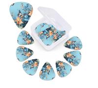 Confezione da 12 plettri per chitarra con motivo floreale a farfalla blu, con scatola portaoggetti, 3 plettri in celluloide di diverso spessore, con foto astratte, per chitarra acustica, elettrica