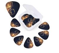 Confezione da 12 plettri per chitarra con nota musicale dorata con stampa a stella lucida, con custodia per plettro, 0,46 mm, 0,96 mm, 0,71 mm, accessori per chitarra per basso, chitarre acustiche