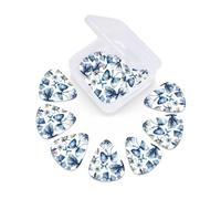 Confezione da 12 plettri per chitarra con scatola organizer, un set di fiocchi blu per basso, sottili, medi e pesanti, 3 diversi spessori, plettri in celluloide per chitarre acustiche elettriche