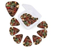Confezione da 12 plettri per chitarra con scatola portaoggetti, 0,46 0,96 0,71 mm, include immagini di cibo rustico personalizzate, spessori sottili, medi e pesanti, basso