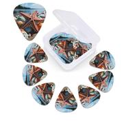 Confezione da 12 plettri per chitarra con scatola portaoggetti, 0,46 0,96 0,71 mm Include sottili, medi, pesanti, spessori, stelle marine colorate sulla spiaggia, basso personalizzato