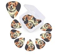 Confezione da 12 plettri per chitarra con scatola portaoggetti, 0,46 0,96 0,71 mm Include spessore sottile medio pesante con illustrazione di un simpatico cane corgi e basso personalizzato