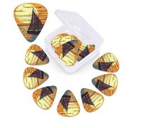 Confezione da 12 plettri per chitarra con scatola portaoggetti, 0,46 0,96 0,71 mm, include spessori sottili, medi e pesanti, basso personalizzato con tramonto e barca a vela