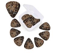 Confezione da 12 plettri per chitarra con scatola portaoggetti, 0,46 0,96 0,71 mm, inclusi spessori sottili, medi e pesanti, immagine leopardata marrone personalizzata per basso