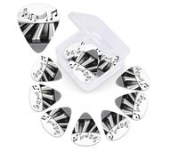 Confezione da 12 plettri per chitarra con simboli musicali per pianoforte, con scatola portaoggetti, 3 plettri in celluloide di diverso spessore, arte astratta, per chitarra acustica, elettrica