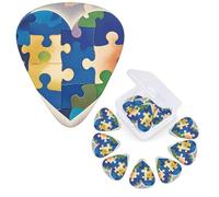 Confezione da 12 plettri per chitarra di 3 diversi spessori con scatola portaoggetti, puzzle per consapevolezza dell'autismo, plettri per chitarra a forma di cuore, accessori per chitarra sottili medi