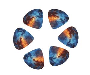Confezione da 12 plettri per chitarra elettrica e acustica, colore rosso e blu Fire Dragon A, accessori per chitarra acustica, bassi e pesanti, con scatola portaoggetti