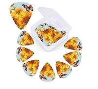 Confezione da 12 plettri per chitarra in celluloide di diverso spessore, con girasole e farfalla, 3 diversi spessori, con scatola portaoggetti, plettro personalizzato per chitarra acustica