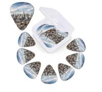 Confezione da 12 plettri per chitarra New York City, con scatola portaoggetti, 3 plettri in celluloide di diverso spessore, arte astratta, per chitarra acustica, elettrica, ukulele, basso