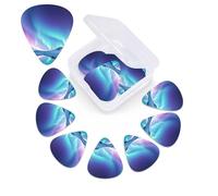 Confezione da 12 plettri per chitarra Northern Lights con scatola portaoggetti, 3 plettri in celluloide di diverso spessore, con foto astratte, per chitarra acustica, elettrica, ukulele, basso