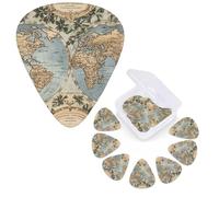Confezione da 12 plettri per chitarra personalizzati, 3 diversi spessori, 4 pezzi da 0,46 mm, 4 pezzi da 0,71 mm, 4 pezzi da 0,96 mm, vintage con mappa del mondo antico, accessori per chitarre