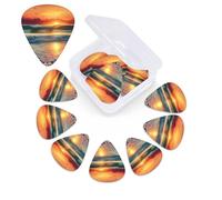 Confezione da 12 plettri per chitarra Sunset Seaside con scatola portaoggetti, 3 plettri in celluloide di diverso spessore, arte astratta, per chitarra acustica, elettrica, ukulele, basso