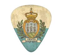 Confezione da 12 plettri per chitarra vintage con bandiera di San Marino, include calibri sottili, medi e pesanti 3 misure per plettri elettrici e acustici per chitarra
