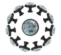 Confezione da 12 pomelli rotondi per cassetti da 3,5 cm, in cristallo con viti, per cucina, bagno, asilo nido e camera dei bambini (grazioso fiocco con perle e sfondo a strisce blu con conchiglie)