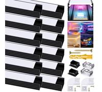 Confezione da 12 profili a LED in alluminio nero per strisce fino a 16 mm, a forma di U con copertura bianca lattea, adatto per strisce LED Philips Hue Strip/Band Plus