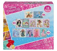 Confezione da 12 puzzle Disney Princess, 48 pezzi, 63 pezzi, 100 pezzi, Ariel, Moana, Cenerentola, Jasmine per bambini in et prescolare dai 4 an