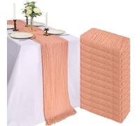 Confezione da 12 runner da tavola in garza color pesca, 3 m, lunghezza 300 cm, stile rustico bohémien, in tessuto velato, per matrimoni, feste, compleanni, matrimoni, baby shower, centrotavola estivo