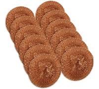 Confezione da 12 spugne abrasive in rame, in ottone, per la pulizia di pentole e padelle, 8,6 cm, in resistente spugna metallica antigraffio, paglietta per grasso ostinato
