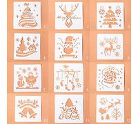 Confezione da 12 stencil piccoli intagliati per pittura natalizia in PET per graffiti, artigianato, scrapbooking, scarabocchi che contano