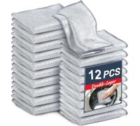 Confezione da 12 strofinacci multifunzionali in filo metallico antigraffio, a doppio strato, in rete metallica argentata, panno per la pulizia dei piatti, strofinacci per cucina, lavandini, pentole,