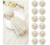 Confezione da 12 tovaglioli beige con garza, 50 x 50 cm, tovaglioli in garza con pieghe, multiuso, per cene, matrimoni, feste, Pasqua, decorazione per la casa