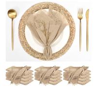 Confezione da 12 tovaglioli color caramello, in cotone e lino, 40,6 x 40,6 cm, realizzati a mano, con frange, morbidi, lavabili, rustici, per matrimoni, feste, tavoli da pranzo