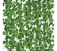 Confezione da 12 viti finte per decorazione della stanza, ghirlanda di edera artificiale con clip di fiori verdi, piante appese finte foglie vegetali per camera da letto, parete, matrimonio