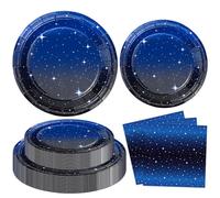 Confezione da 120 pezzi di articoli per feste galattiche spaziali Set di stoviglie per la notte stellata Spazio Buon compleanno Sistema solare Galassia Tema Decorazioni per feste Dosi per 40 persone