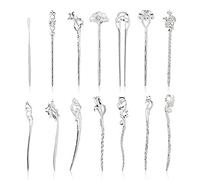 Confezione da 14 forcine per capelli in metallo argentato, stile retrò, cinese/giapponese; forcine per capelli, forcine per capelli, forcine per capelli, forcine per donne, ragazze e adulti