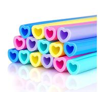 Confezione da 15 cannucce in silicone flessibile a forma di cuore da 25,4 cm + 2 spazzole per la pulizia, bevande calde/fredde, riutilizzabili, lavabili in lavastoviglie, infrangibili